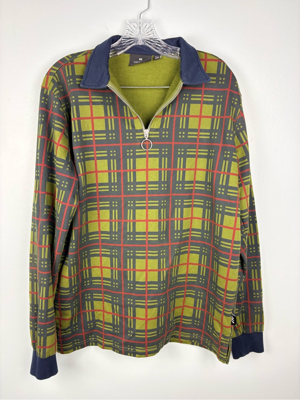 The Lazy Oaf Quarter Zip Plaid Check Pullover Jersey Sweatshirt Men’s Sz XS